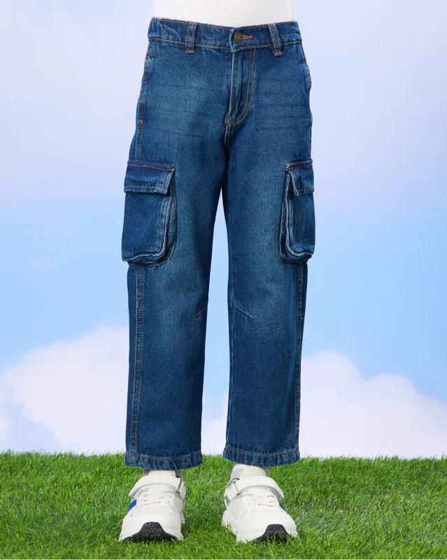 Boys Navy Wide Leg Jeans With Cargo Pocket sold by Redtag