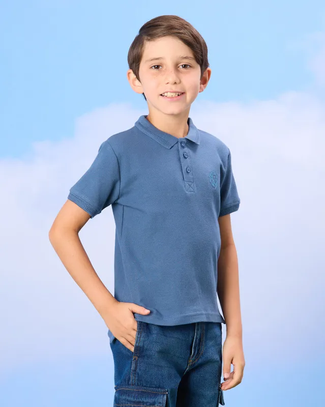 Boys Blue Jacquard Collar Polo T-Shirt sold by Redtag