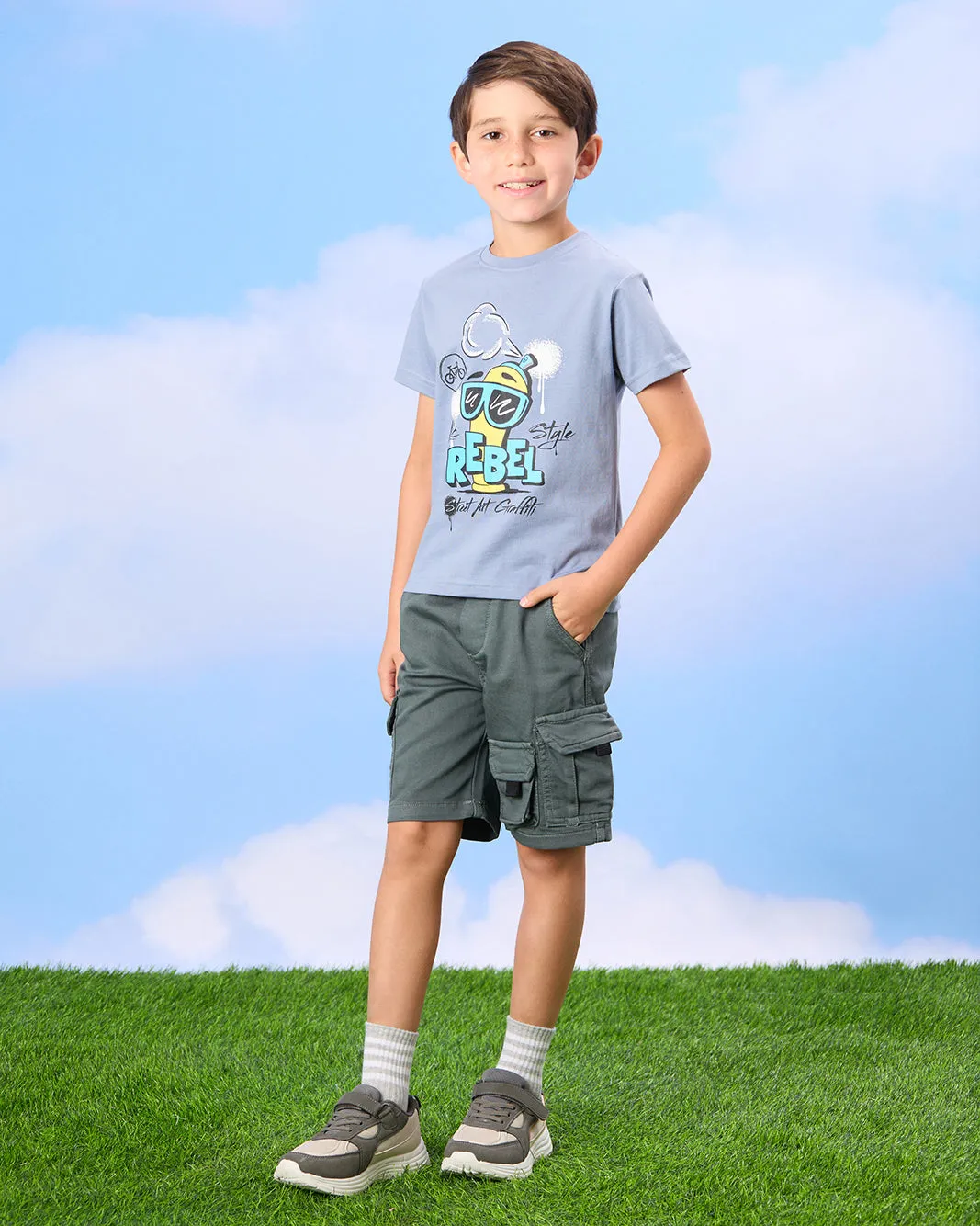 Boys Grey Pull On Shorts With Cargo Pocket sold by Redtag product image thumbnail 2