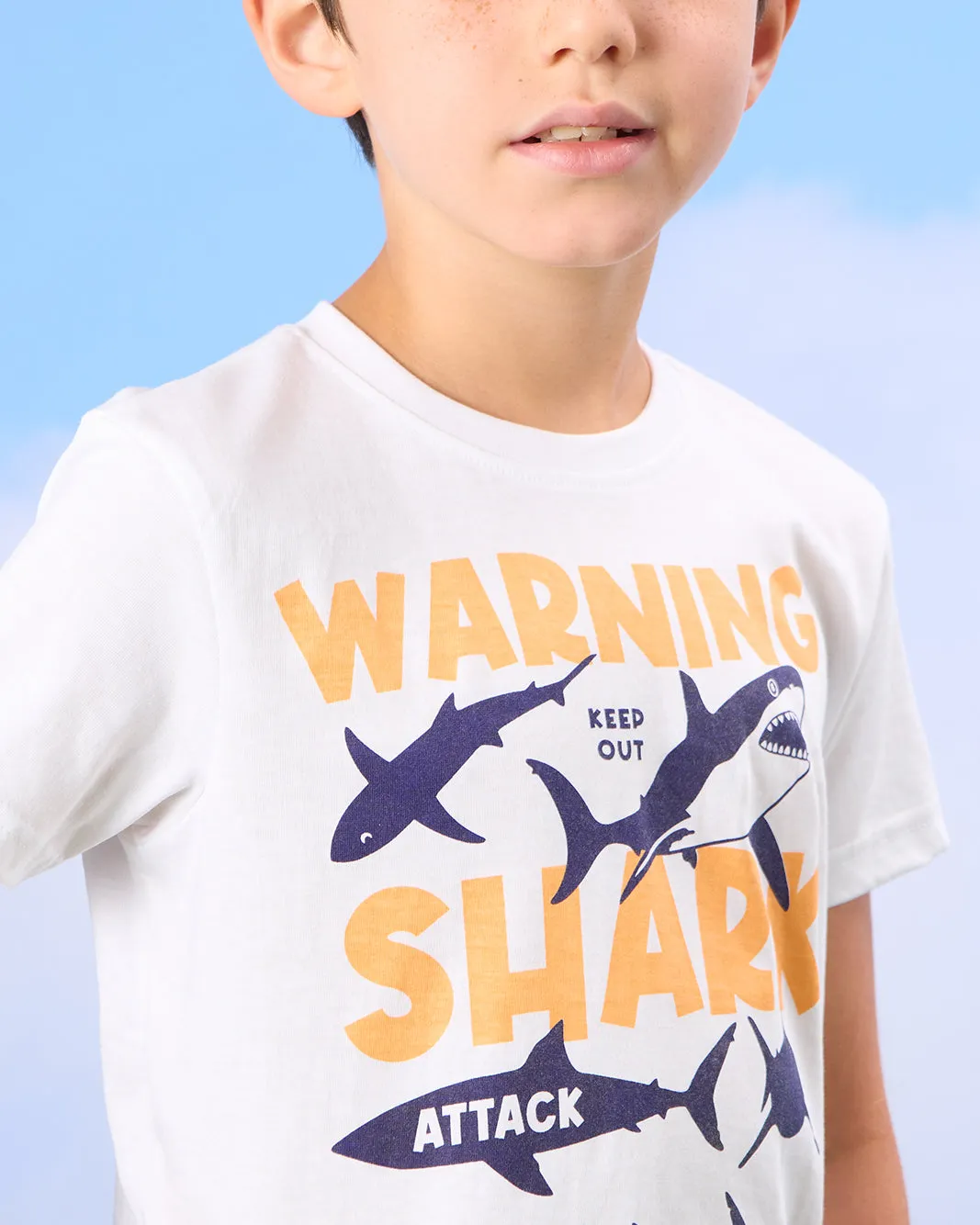 Boys White Shark Print T-Shirt sold by Redtag product image thumbnail 4