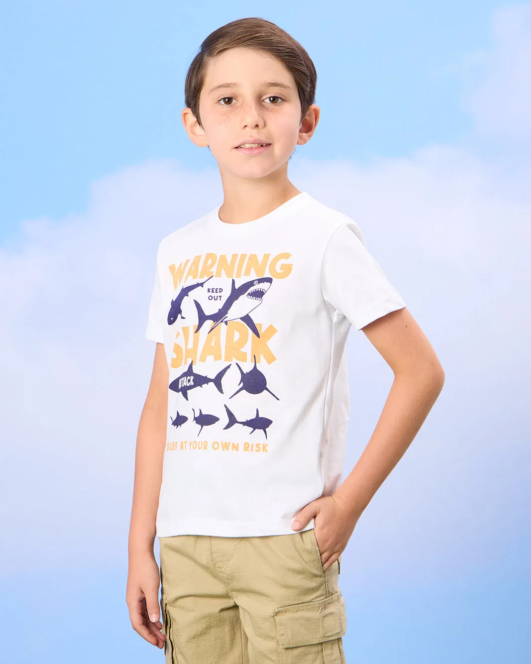 Boys White Shark Print T-Shirt sold by Redtag