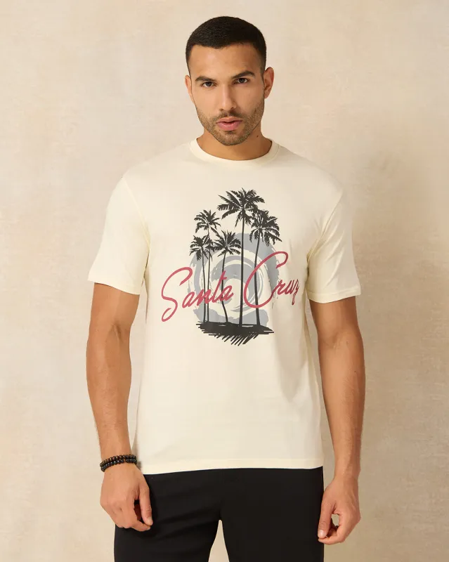 Men Ivory Placement Printed T-Shirt sold by Redtag