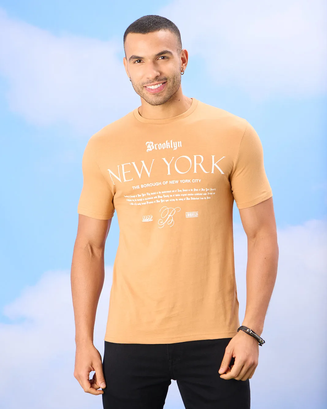 Men Beige New York Print T-Shirt sold by Redtag