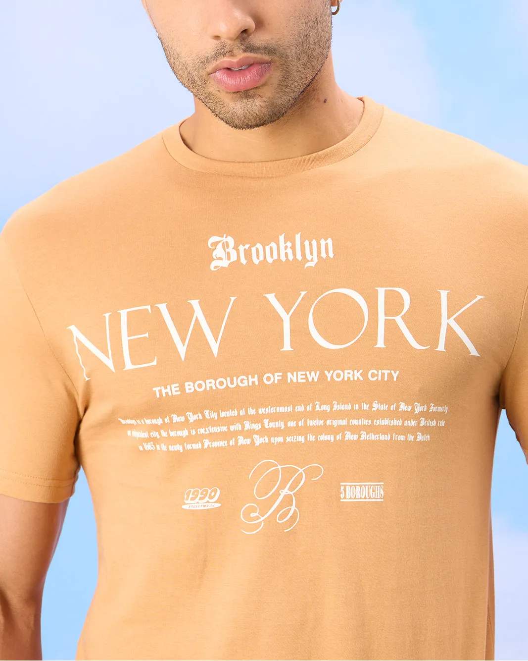 Men Beige New York Print T-Shirt sold by Redtag product image thumbnail 4