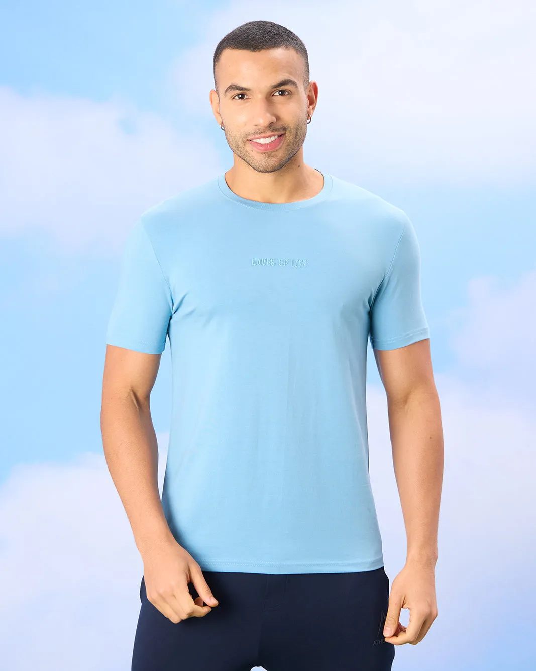 Men Blue Solid Active T-Shirt sold by Redtag