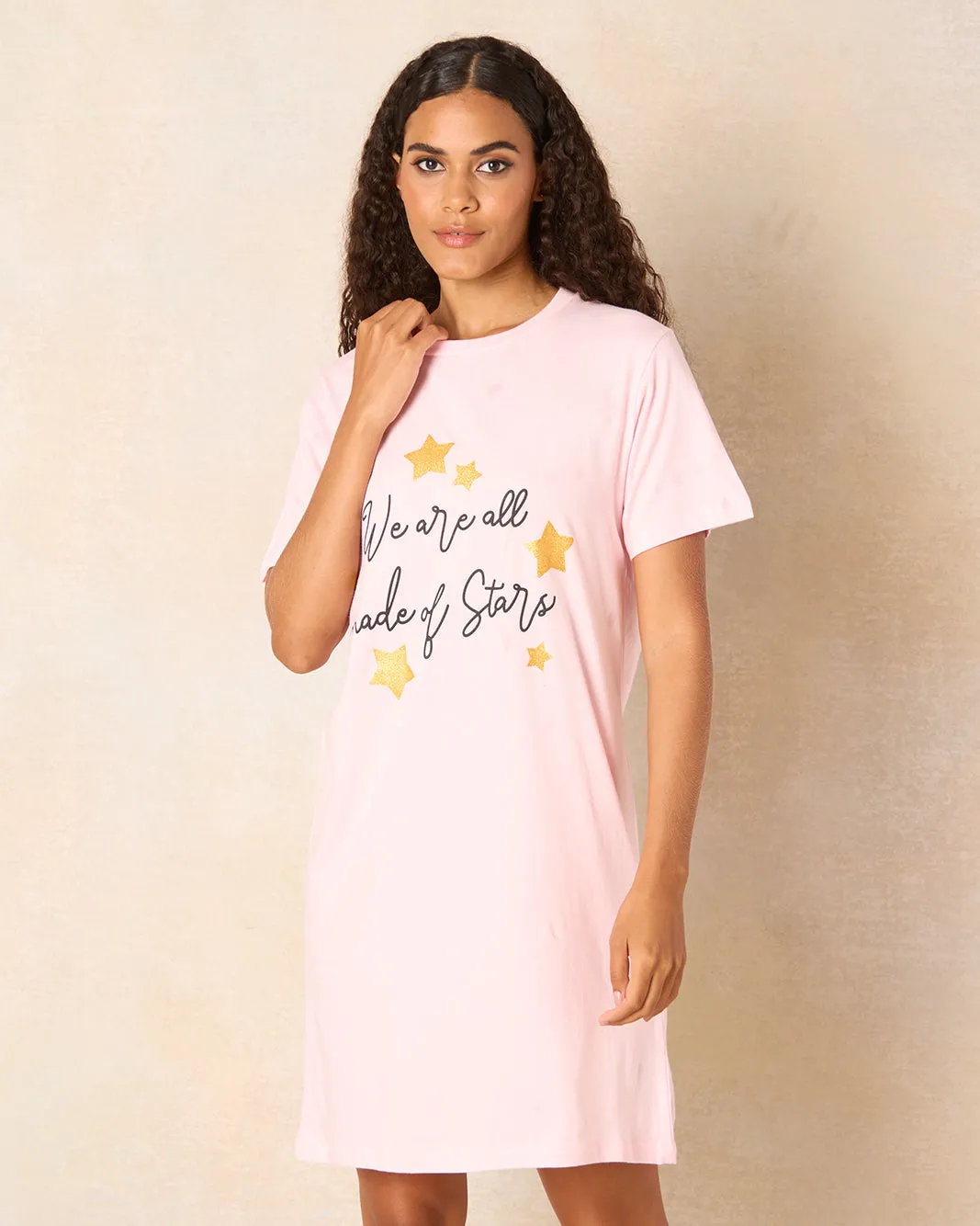 Women Pink Stars Print Nightshirt sold by Redtag
