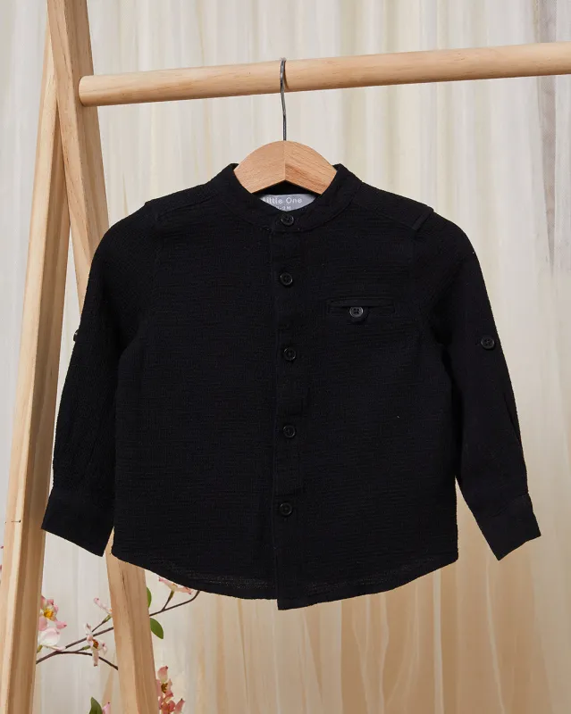 Infant Boys Black Mandarin Casual Shirt sold by Redtag