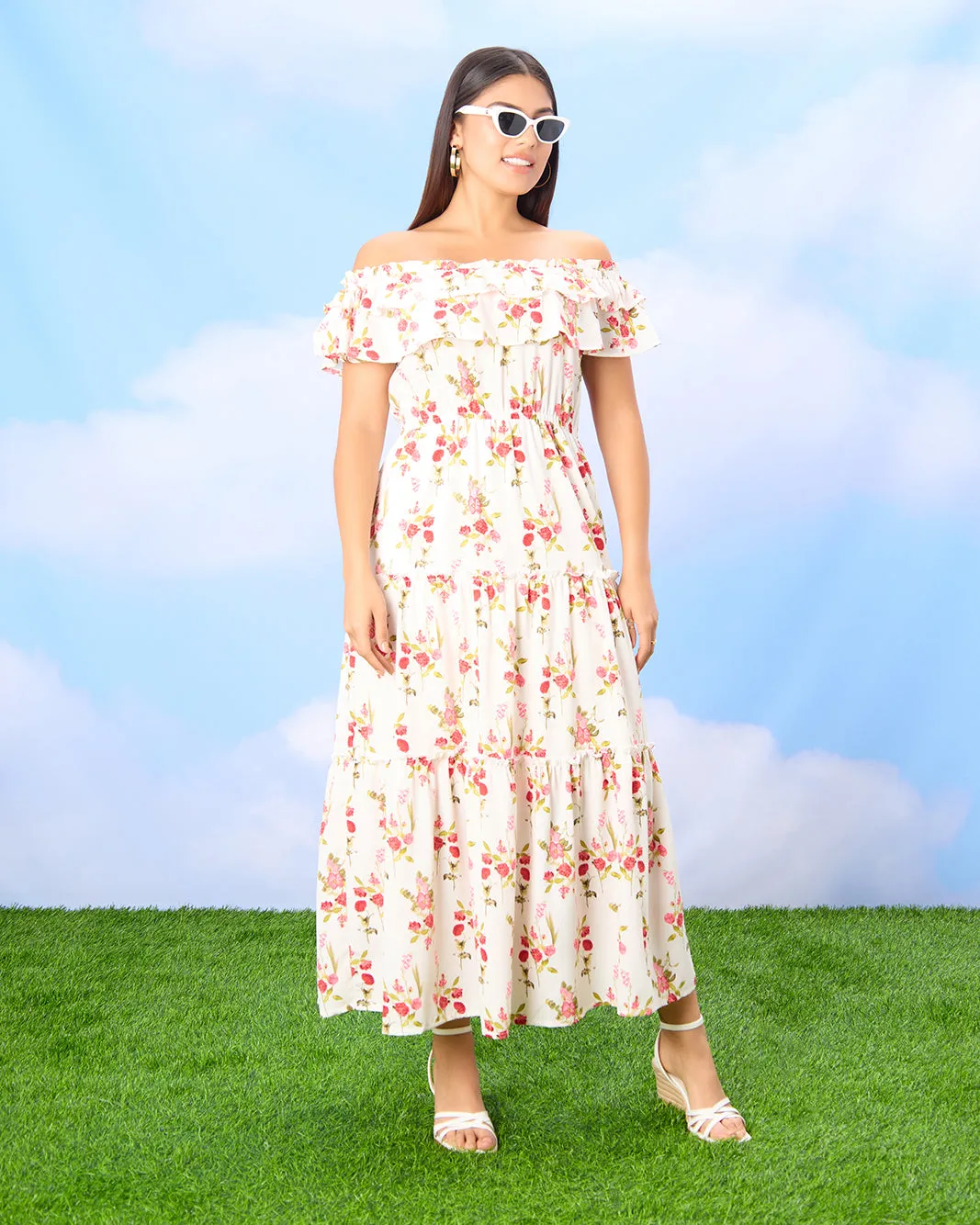Women Cream Printed Dress sold by Redtag product image thumbnail 4