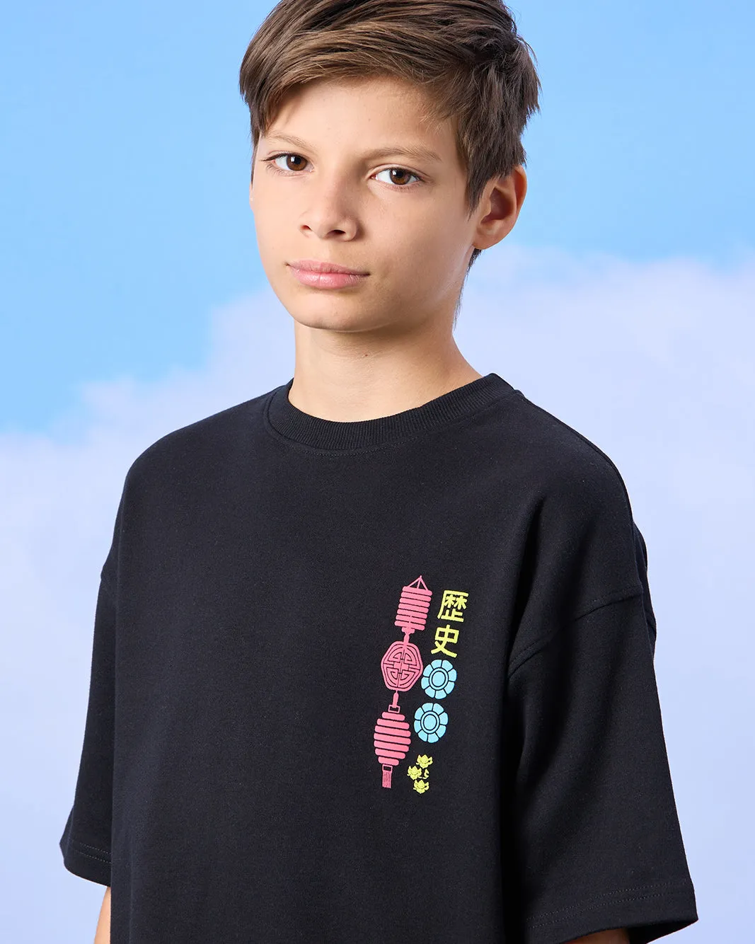 Senior Boys Black Flamingo Emb Oversize T-Shirt sold by Redtag product image thumbnail 4