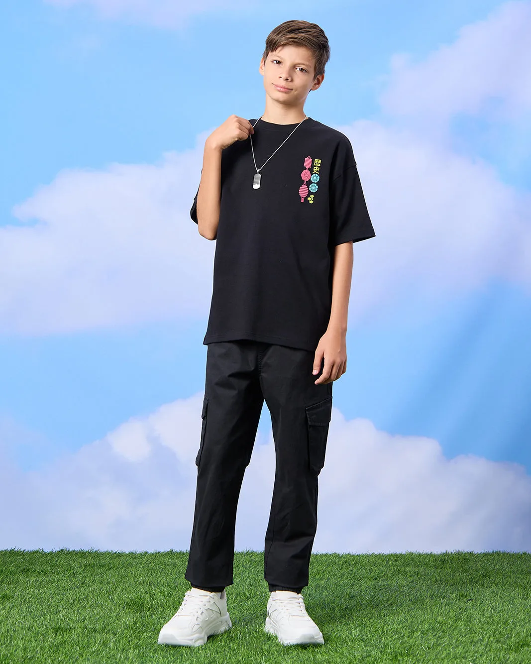 Senior Boys Black Flamingo Emb Oversize T-Shirt sold by Redtag product image thumbnail 2