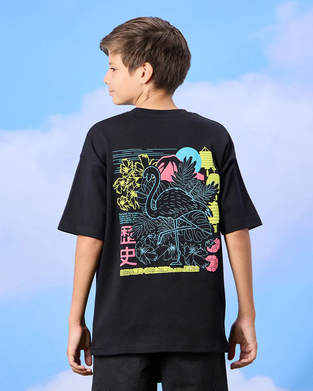 Senior Boys Black Flamingo Emb Oversize T-Shirt sold by Redtag product image thumbnail 3