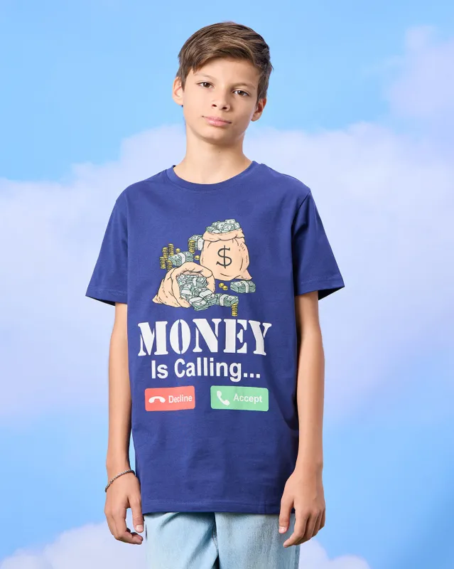 Senior Boys Navy Money Print T-Shirt sold by Redtag