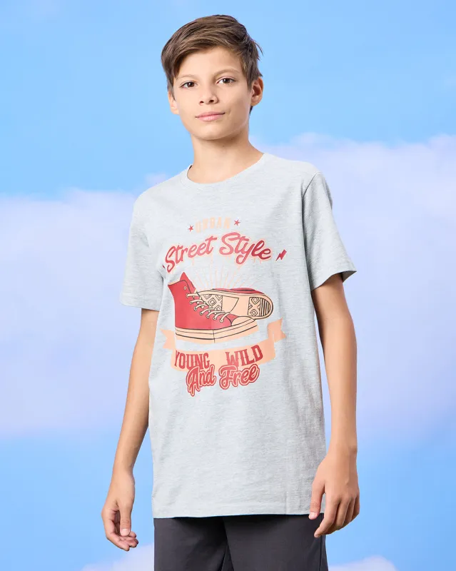 Senior Boys Grey Sneakers Print T-Shirt sold by Redtag