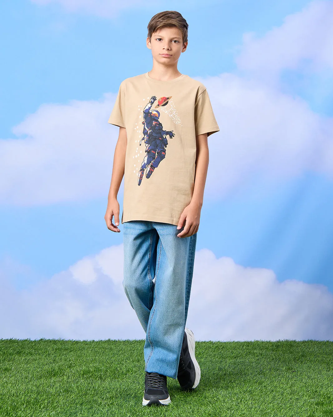 Senior Boys Beige Astronaut Print T-Shirt sold by Redtag product image thumbnail 2