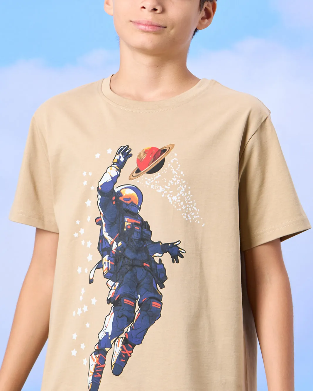 Senior Boys Beige Astronaut Print T-Shirt sold by Redtag product image thumbnail 4