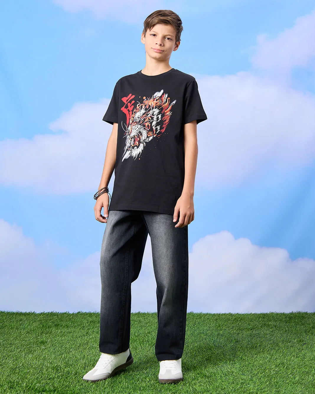 Senior Boys Black Tiger Face Print T-Shirt sold by Redtag product image thumbnail 2