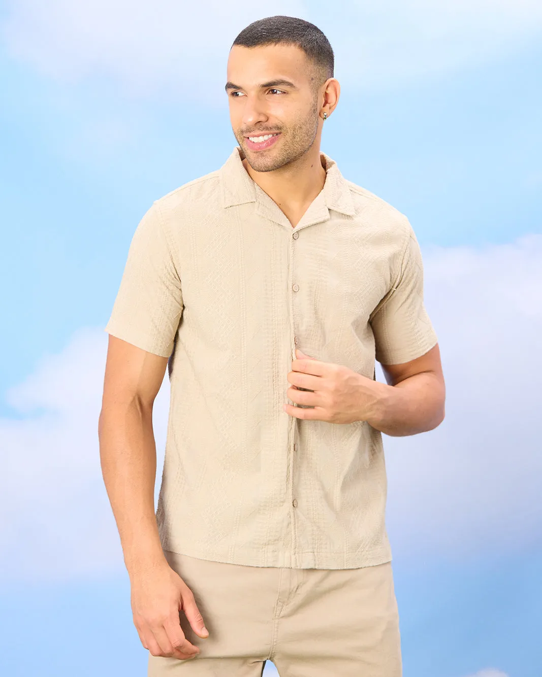 Men Beige Textured Casual Shirt sold by Redtag