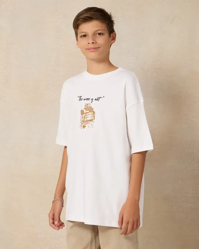 Senior Boys White The Work Of Art Oversize T-Shirt sold by Redtag