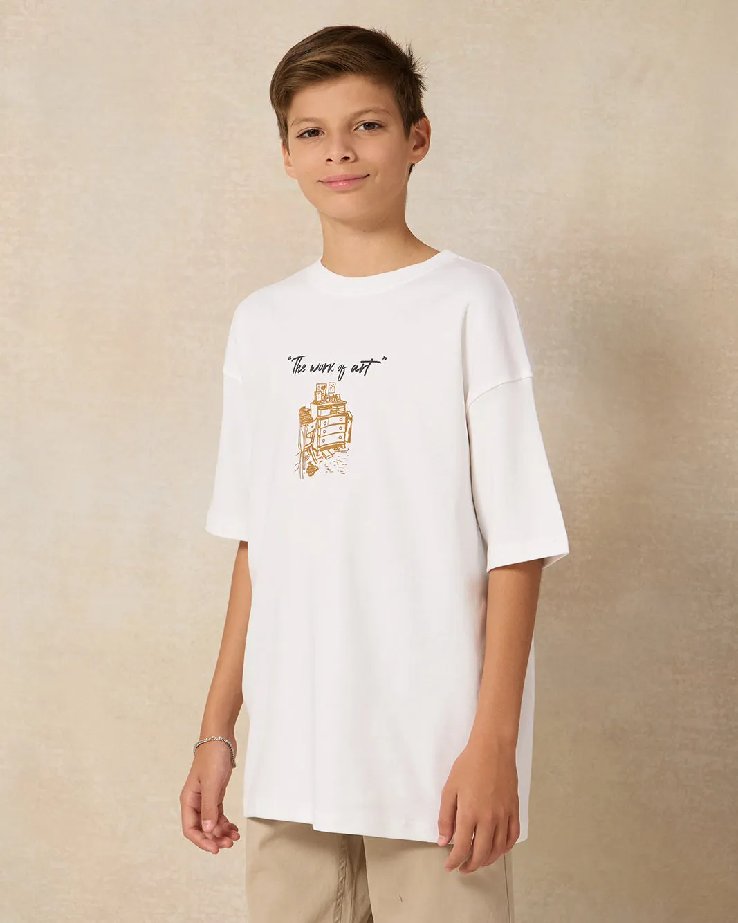 Senior Boys White The Work Of Art Oversize T-Shirt sold by Redtag