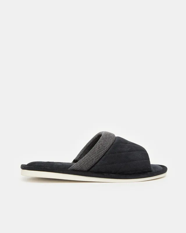 Men Black Textured Slipper sold by Redtag