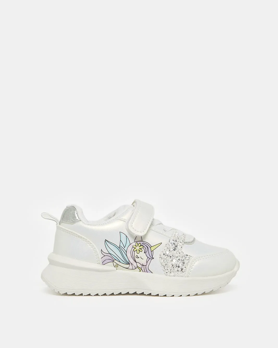 Girls White Unicorn Trainer sold by Redtag
