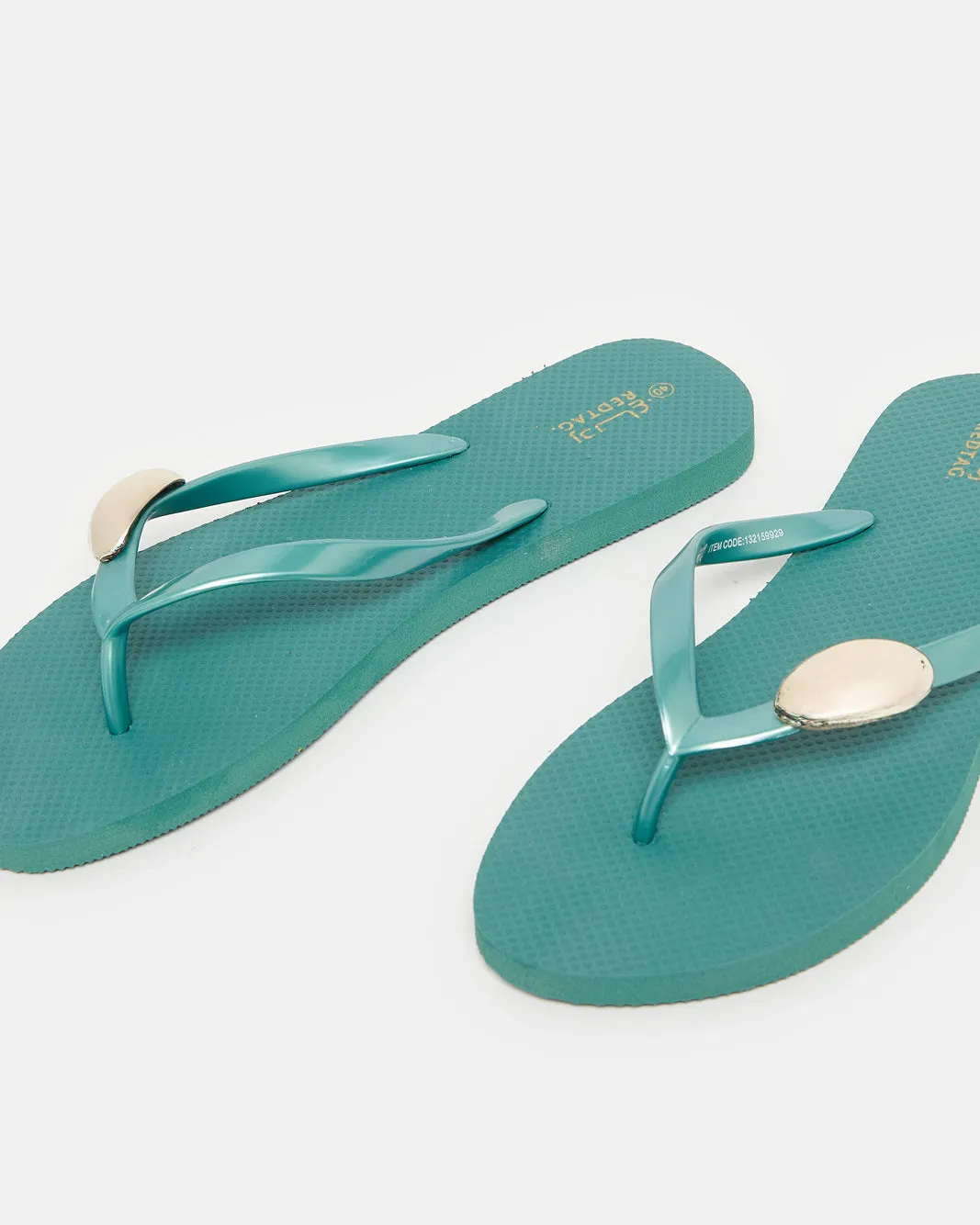 Women Green Embellished With Gold Trim Flip Flop sold by Redtag product image thumbnail 3