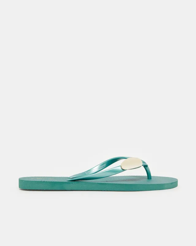Women Green Embellished With Gold Trim Flip Flop sold by Redtag