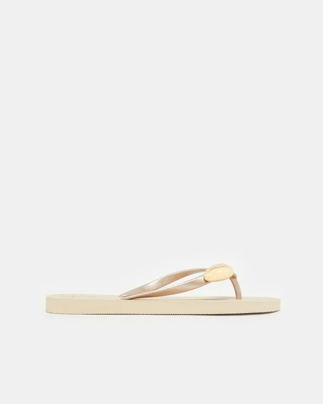 Women Beige With Gold Trim Flip Flop sold by Redtag