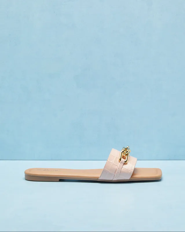 Women Pink Croc With Chain Trim Mule sold by Redtag