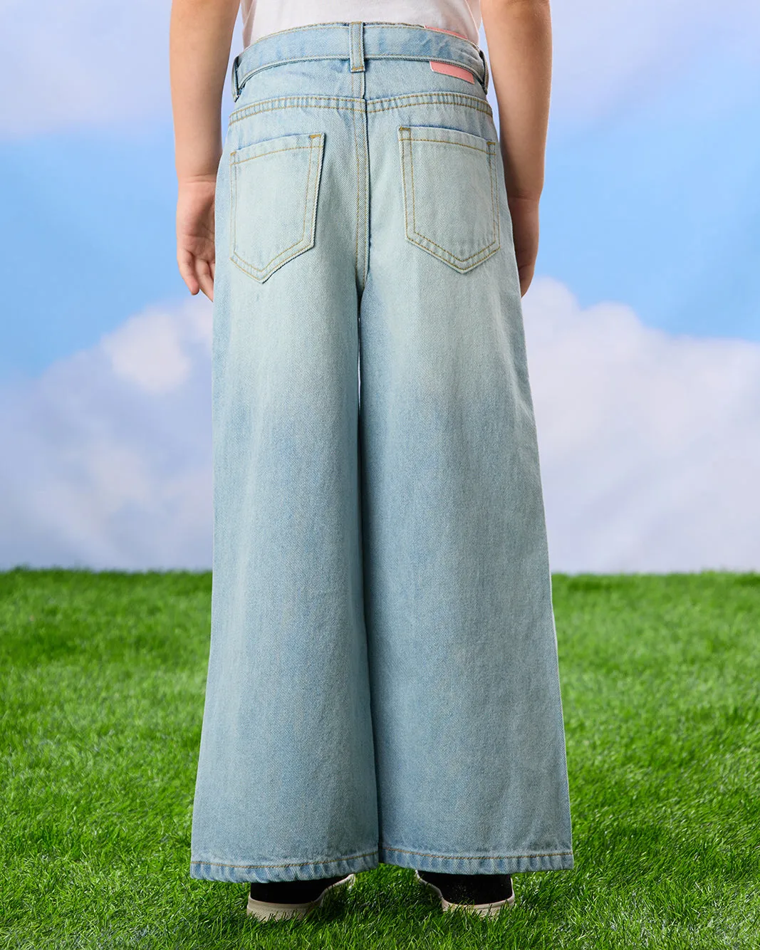 Girls Blue Wide Leg Jeans With Side Slits sold by Redtag product image thumbnail 3