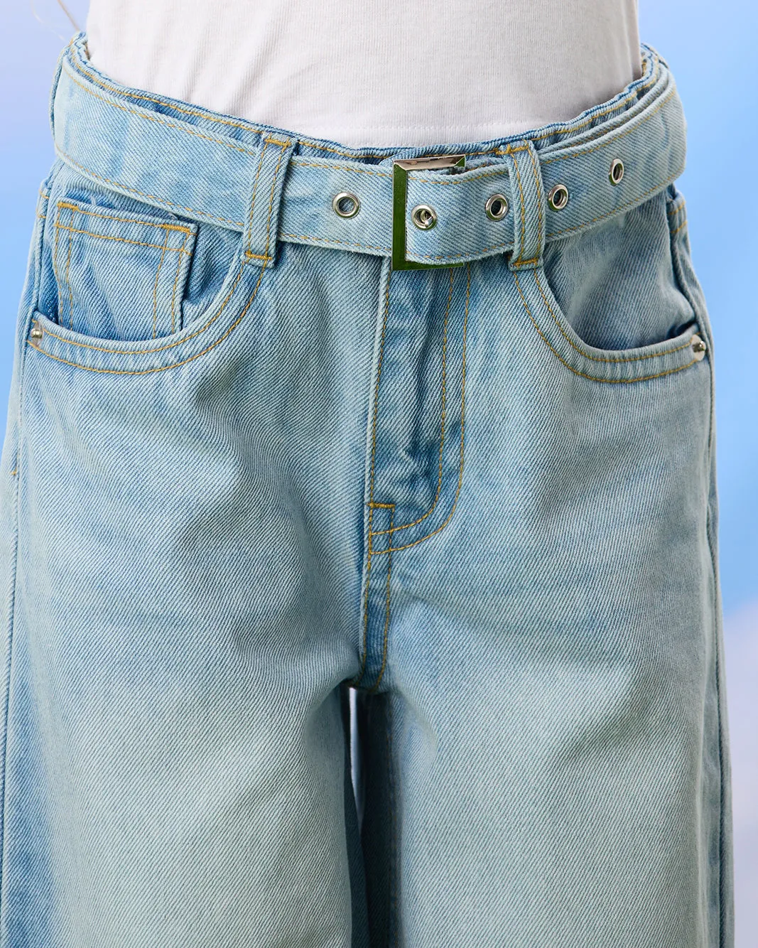 Girls Blue Wide Leg Jeans With Side Slits sold by Redtag product image thumbnail 4