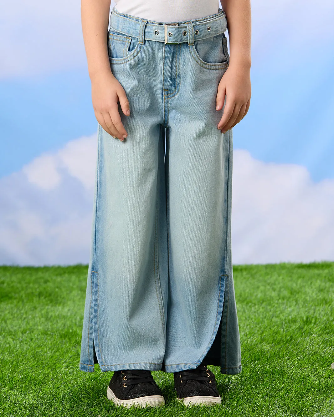 Girls Blue Wide Leg Jeans With Side Slits sold by Redtag