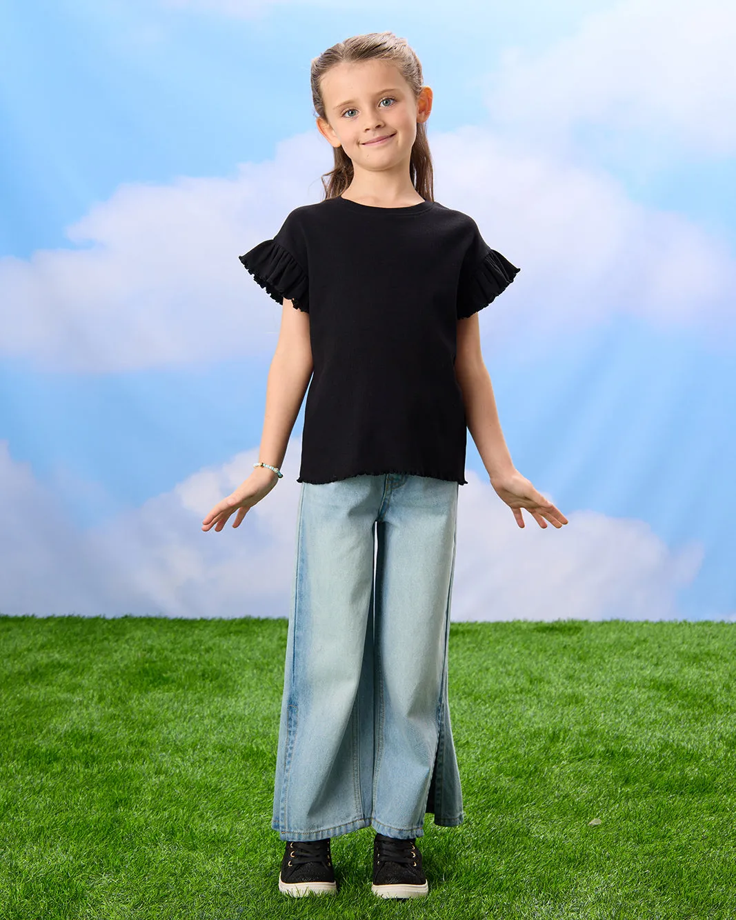 Girls Blue Wide Leg Jeans With Side Slits sold by Redtag product image thumbnail 2