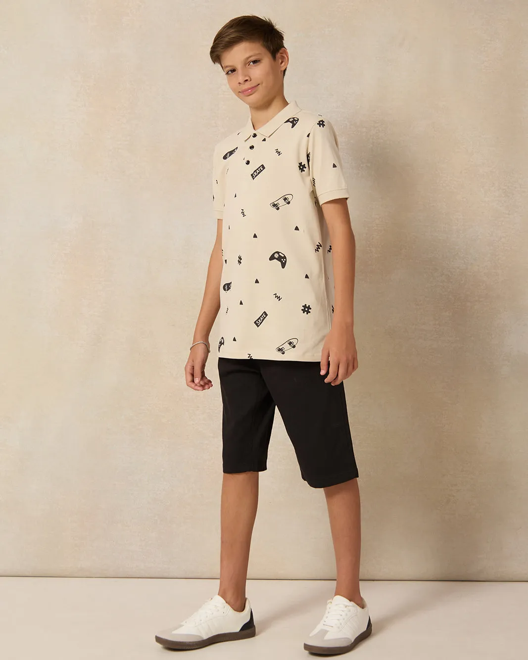 Senior Boys Beige Printed Polo Shirt sold by Redtag product image thumbnail 2