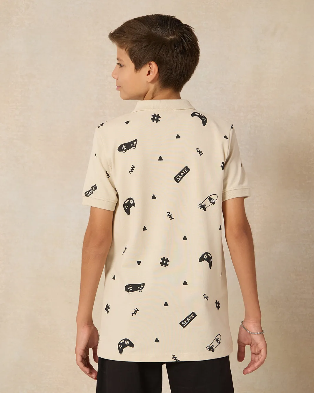 Senior Boys Beige Printed Polo Shirt sold by Redtag product image thumbnail 3