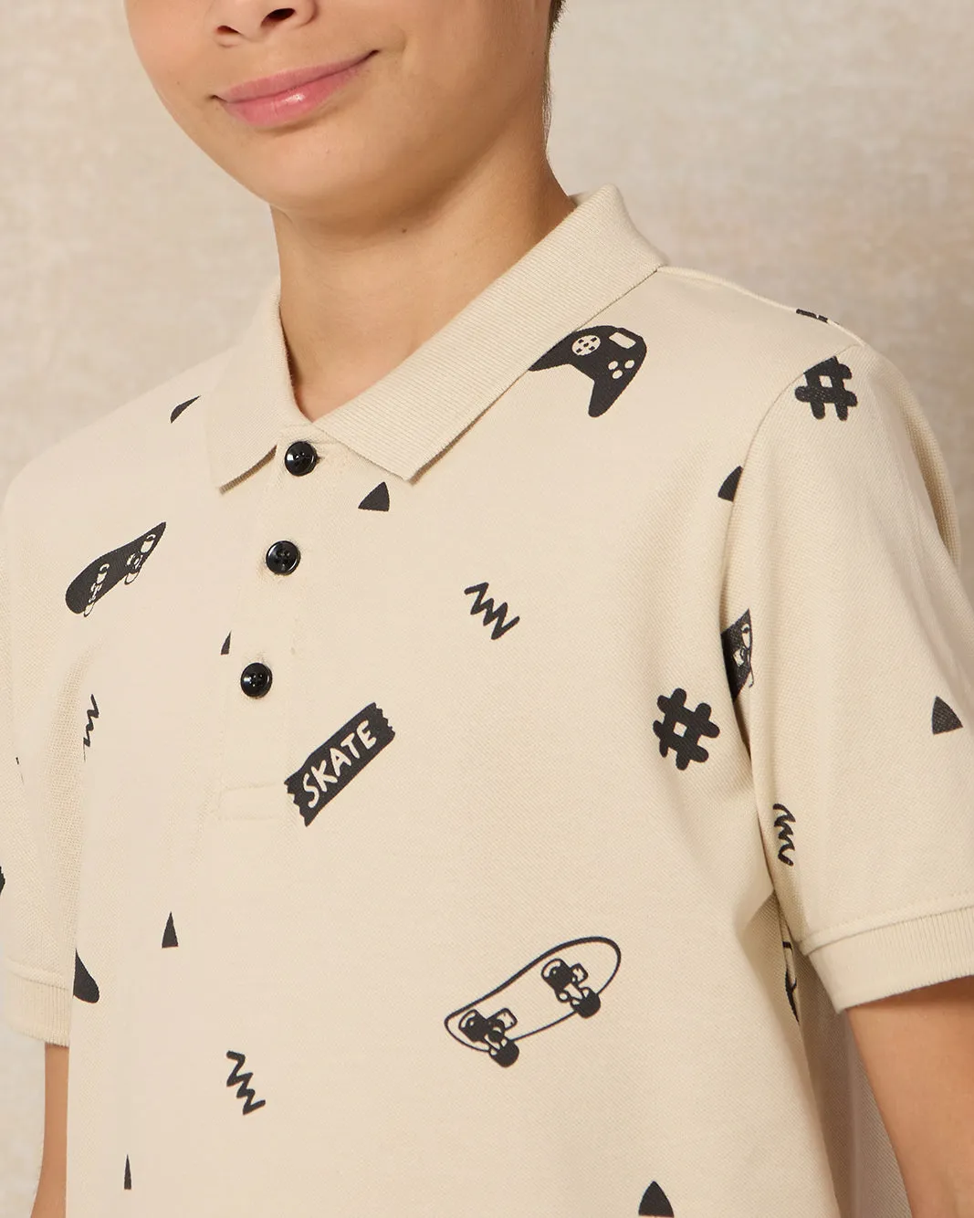 Senior Boys Beige Printed Polo Shirt sold by Redtag product image thumbnail 4
