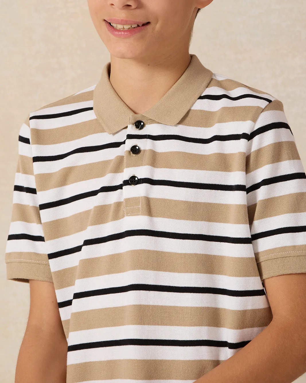 Senior Boys Beige Striped Polo T-shirt sold by Redtag product image thumbnail 4