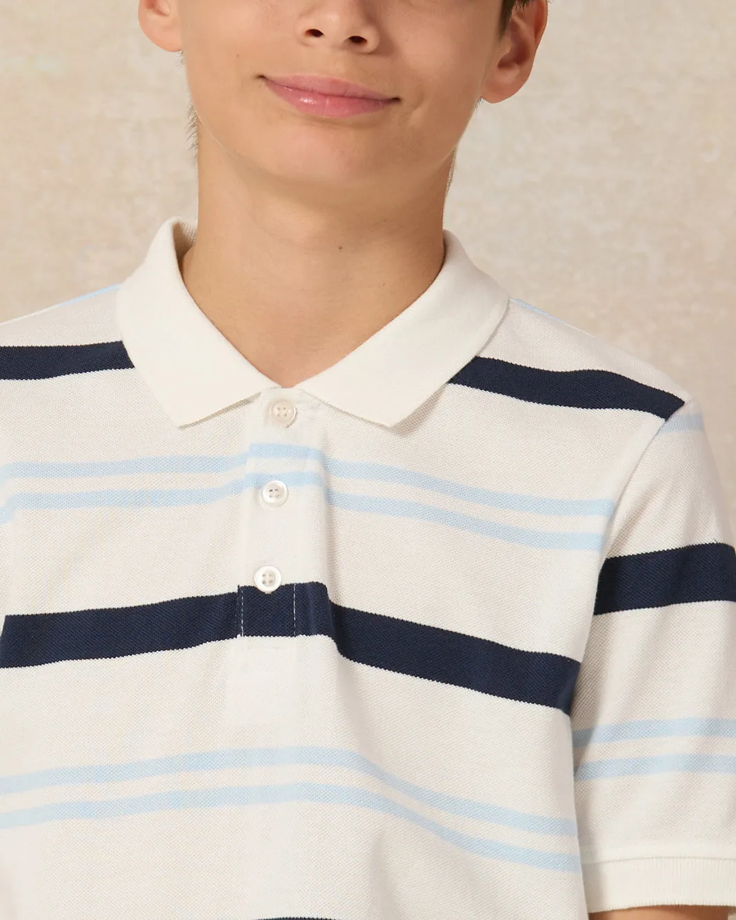 Senior Boys White Striped Polo T-shirt sold by Redtag product image thumbnail 4