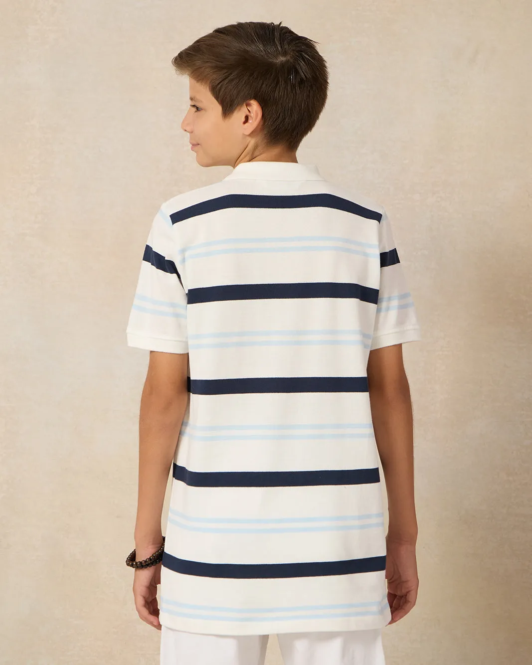 Senior Boys White Striped Polo T-shirt sold by Redtag product image thumbnail 3
