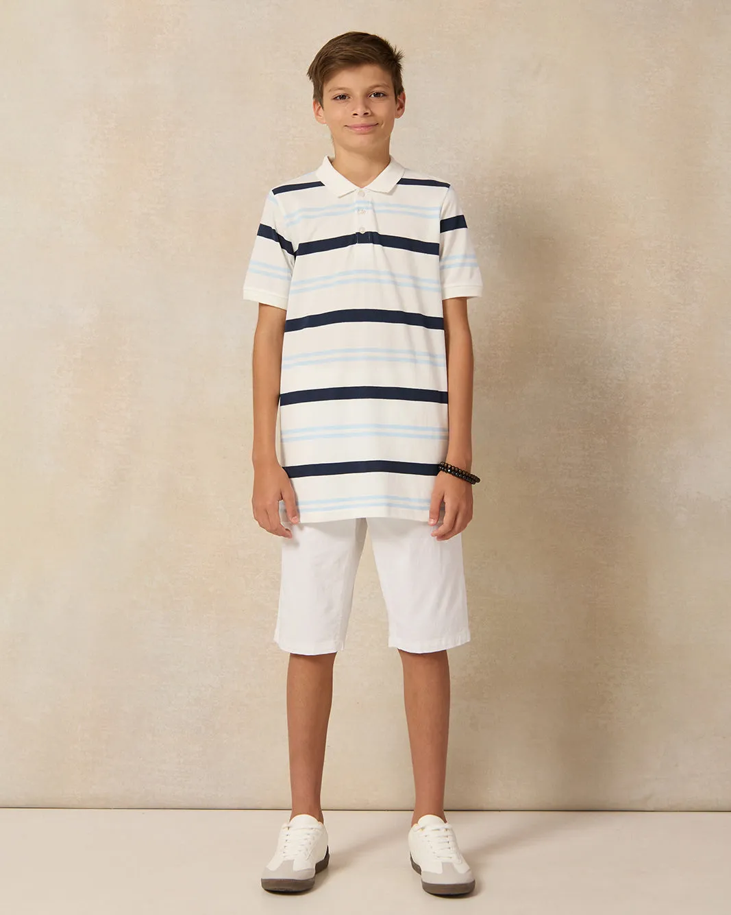 Senior Boys White Striped Polo T-shirt sold by Redtag product image thumbnail 2