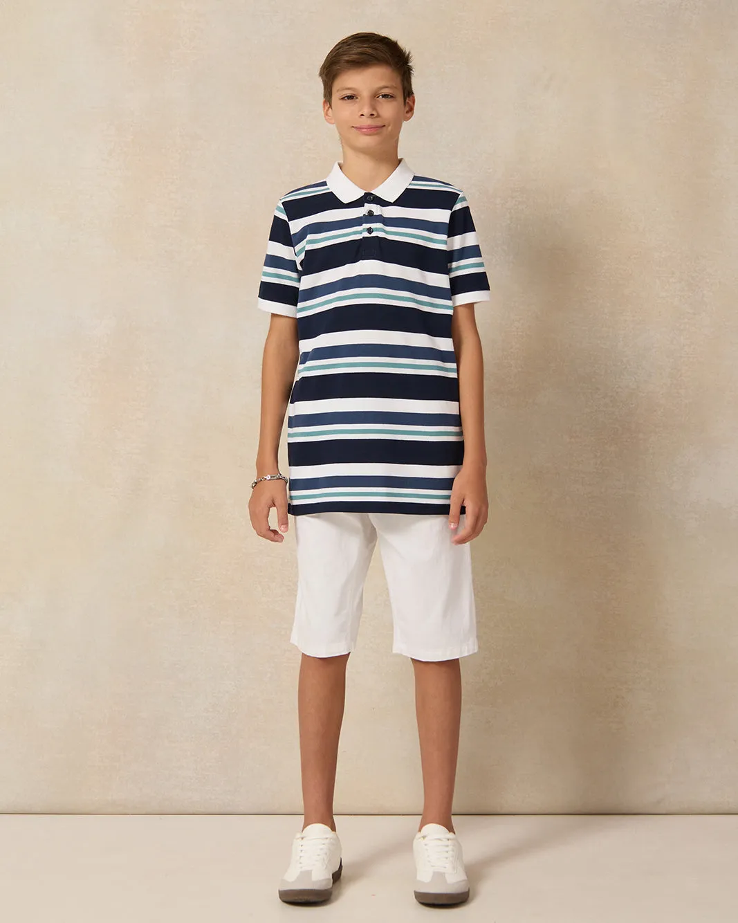 Senior Boys Navy Stripe Polo T-shirt sold by Redtag product image thumbnail 2
