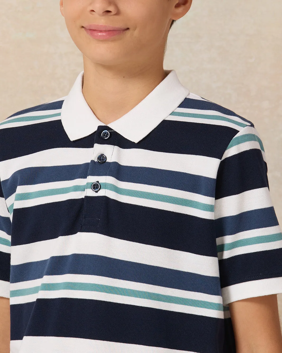 Senior Boys Navy Stripe Polo T-shirt sold by Redtag product image thumbnail 4