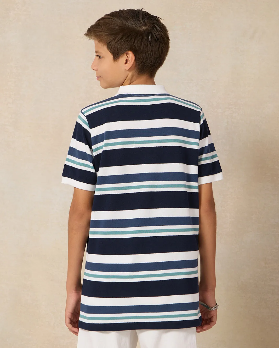 Senior Boys Navy Stripe Polo T-shirt sold by Redtag product image thumbnail 3