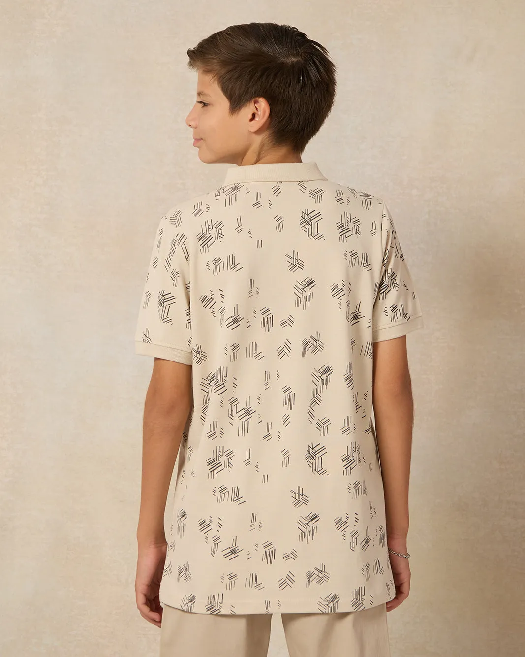 Senior Boys Beige Printed Polo T-shirt sold by Redtag product image thumbnail 3