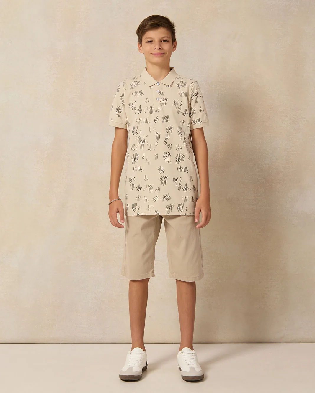 Senior Boys Beige Printed Polo T-shirt sold by Redtag product image thumbnail 2