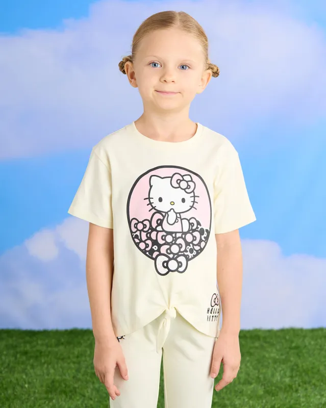 Girls Yellow Hello Kitty Puff Print Front Tie Up T-Shirt sold by Redtag