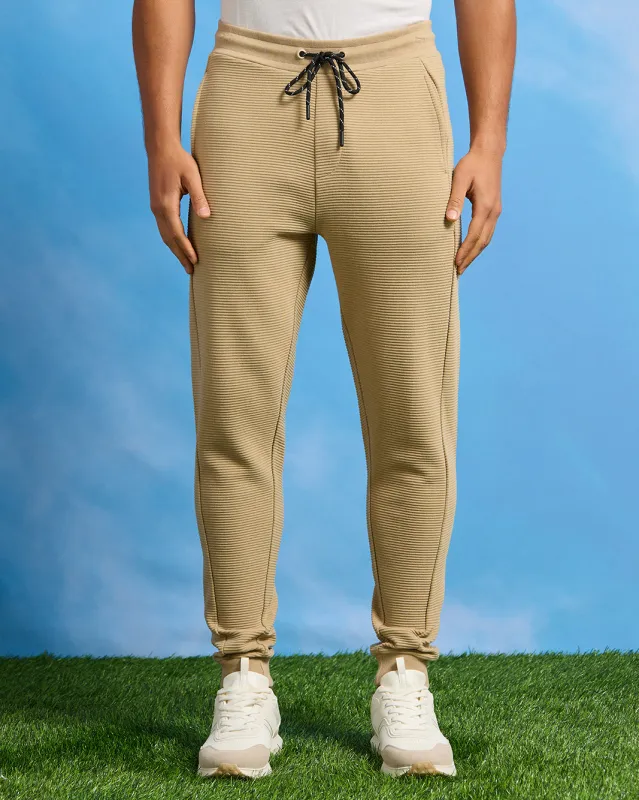 Men Beige Ottoman Ribbed Track Pants sold by Redtag