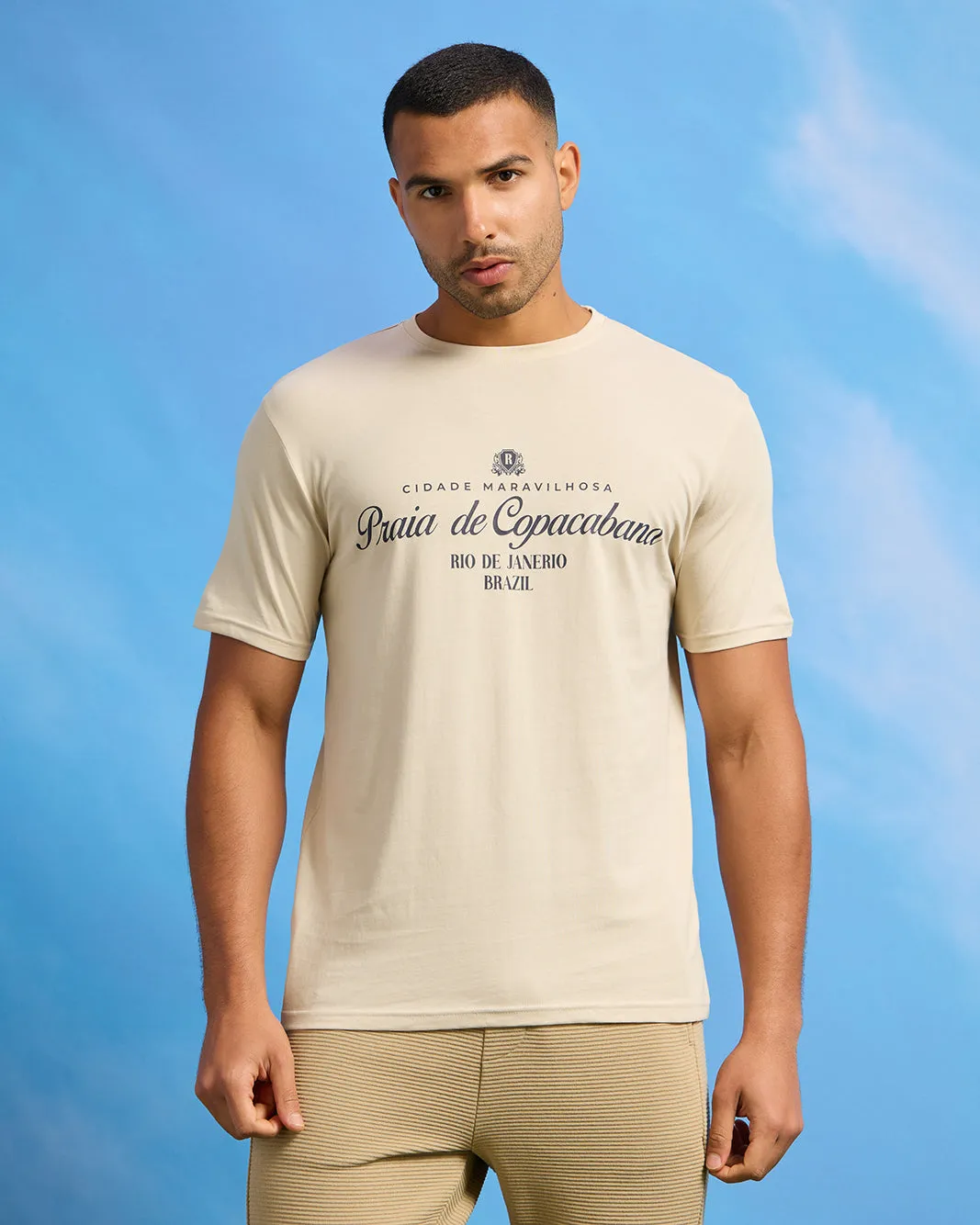 Men Beige Graphic T-Shirt sold by Redtag