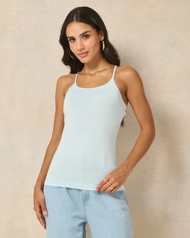 Women Blue Plain Strappy Vest sold by Redtag
