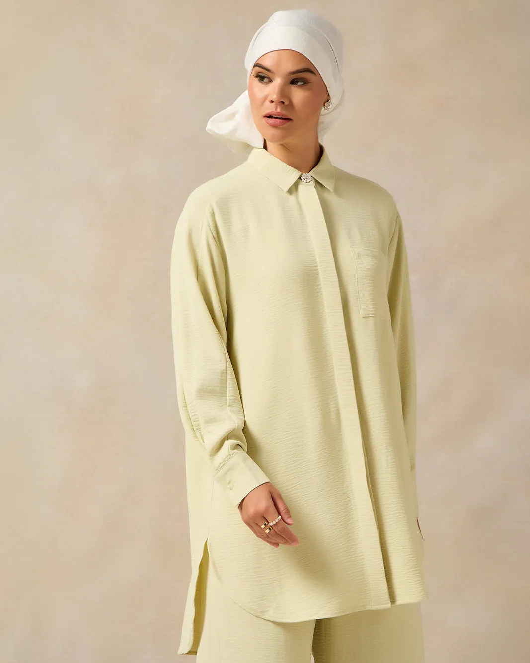 Women Green Long Sleeve Front Button Detail Collar Shirt sold by Redtag